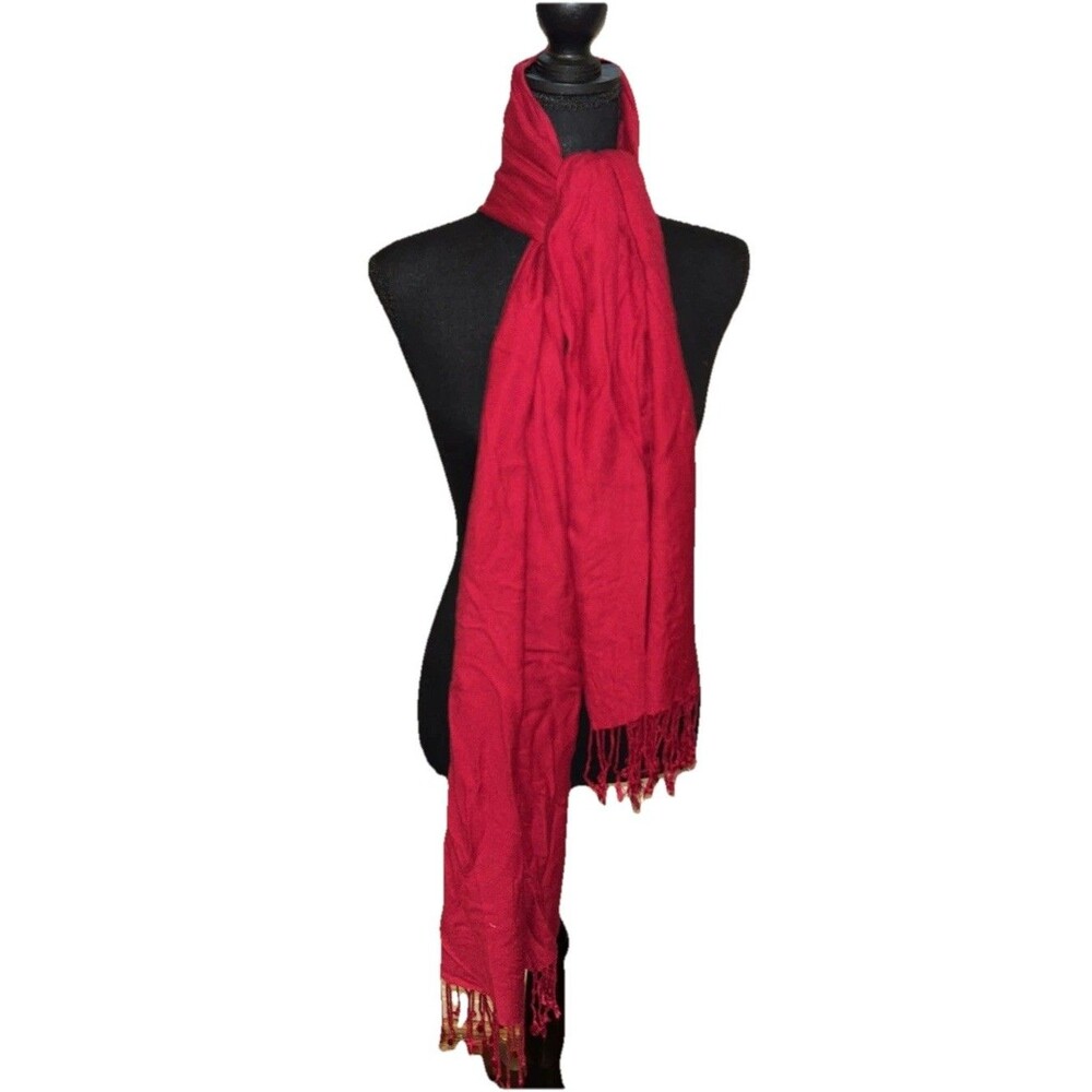 Long Wide Red Fringe Scarf